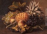 Johan Laurentz Jensen Wall Art - Grapes, a Pineapple, Peaches and Hazelnuts in a Basket
